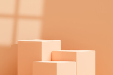 Beige winner podium with light pedestal stage product display background 3D illustration empty display scene presentation for product placement