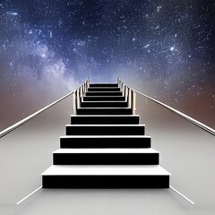Best 3D Render of Stairs to the Starry Sky with Beautiful Shining and Space Around With Light Effects Illustration Background AI
