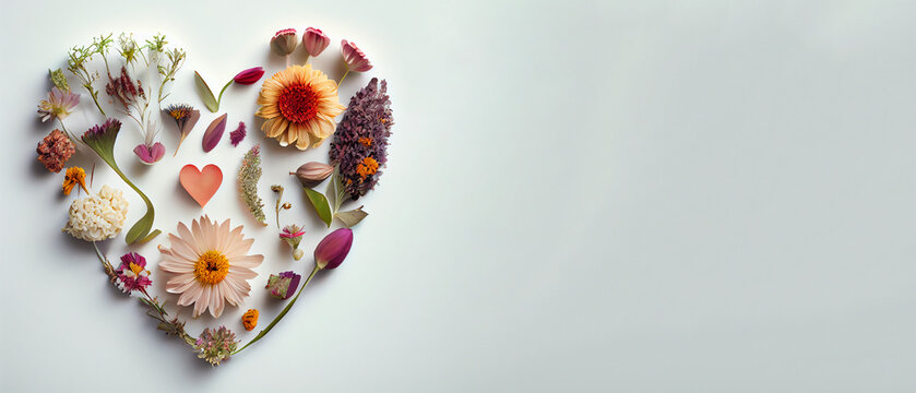  leafs flowers branch rustic flowers gathered make a shape of heart generative ai