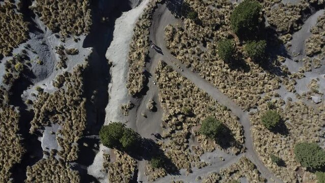 a drone footage aerial view shot if the high lands of a volcano called the malinche in tlaxacala an puebla landscape with mountains and roads in the mountain nature landscape in spring season