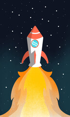 Rocket launch,ship.vector, illustration concept of business product on a market