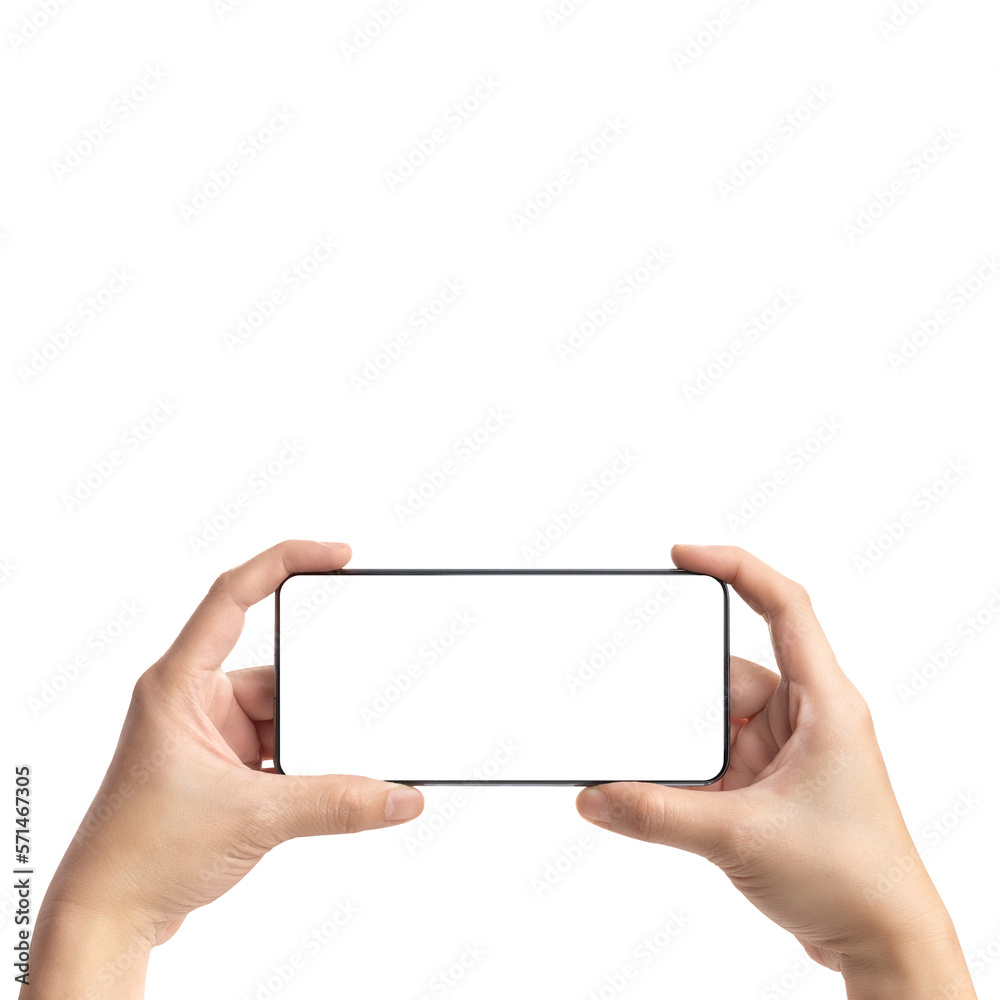 Wall mural hand holding smartphone with blank screen,mockup with copy space for advertising online