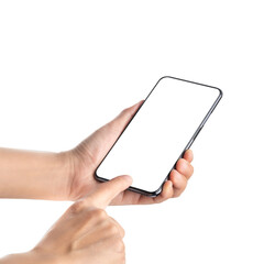 Hand holding smartphone with blank screen,mockup with copy space for advertising online - obrazy, fototapety, plakaty