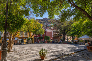 Beautiful, bright and colorful city streets in the Mexican city of Guanajuato.