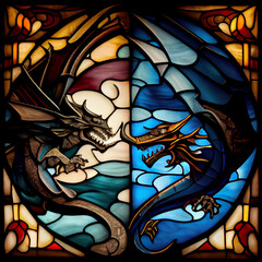 Stained Glass Dragon Battle AI Artwork