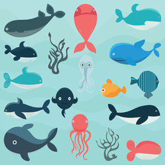 Fototapeta premium Vector Illustration Of Sea Life.