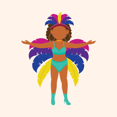 Faceless Female Samba Dancer Character On Cosmic Latte Background.