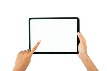hand holding blank screen tablet