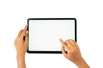 two hand holding tablet horizontally for mockups
