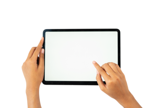 two hand holding tablet horizontally for mockups