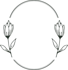Minimalist floral frame with hand drawn leaf and shape simple floral border