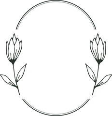 Minimalist floral frame with hand drawn leaf and shape simple floral border