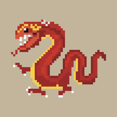 Obraz premium Pixel art flying dragon, dragon pixel illustration, Vector cartoon monster pixel design