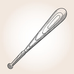 hand drawn Baseball bat vector illustration in black. Detailed vintage style drawing