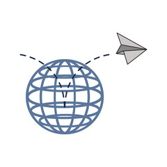 world and paper airplane icon