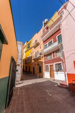 Beautiful, bright and colorful city streets in the Mexican city of Guanajuato.