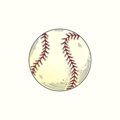 Hand drawn baseball ball sketch vector illustration in color, vintage style