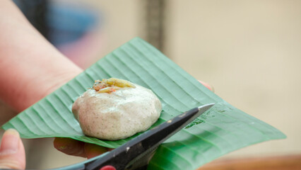 Handmade, pruning, scissors, grass cake, plantain leaves