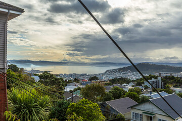 View of a foggy day from Brooklyn suburb in Wellington, New Zealand