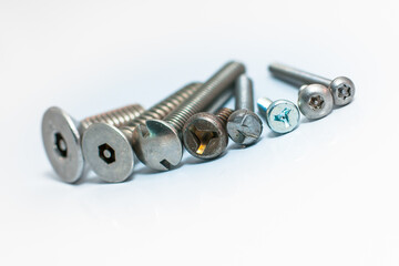 Security screws with different recess and white background
