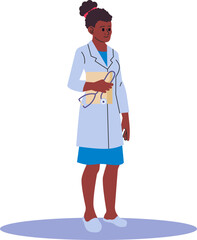 Woman doctor holding clipboard and stethoscope vector illustration