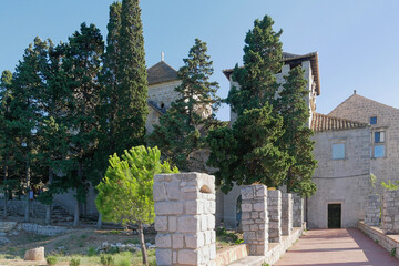 View of the entrance of Benedictine Monastery aat St Mary's Island, Mljet National Park, Croatia