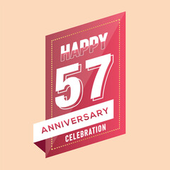 57th anniversary celebration vector pink 3d design  on brown background abstract illustration