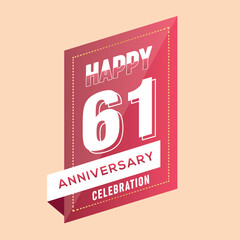 61th anniversary celebration vector pink 3d design  on brown background abstract illustration