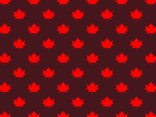 pattern of red maple leaves on a brown background. template for application to the surface. Horizontal image.