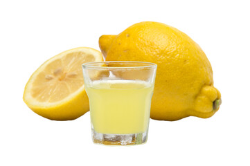 Limoncello, liqueur lemon on isolated background