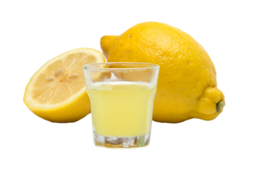 Limoncello, liqueur lemon on isolated background