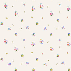 A pattern of multicolored small flowers on a white background. Cute floral aesthetic composition for wallpaper, print, poster, postcard, phone cases, banner, fabric, textiles.