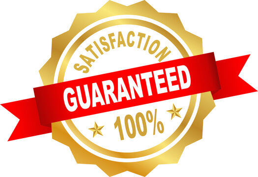 Satisfaction guaranteed label icon symbol golden red white design transparent background