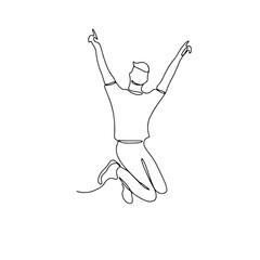 Single line drawing of jumping man. Linear hand drawn doodle on white background