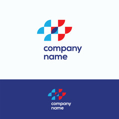 Сompany logo. Cross two care logo template. Clinic pixel digital sign.