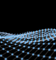 A raised grid of glowing dots representing Internet connections, cloud computing, and neural networks. 3d rendering.