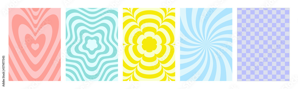 Aufkleber groovy hippie 70s backgrounds set. checkerboard, chessboard, mesh, waves, swirl, twirl pattern with 