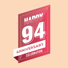 94th anniversary celebration vector pink 3d design  on brown background abstract illustration