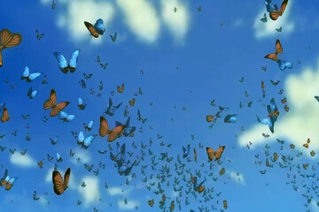 butterflies in blue sky. Generative AI	