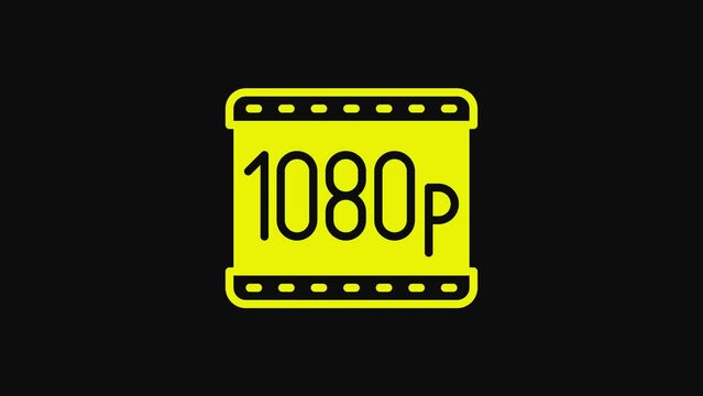 Yellow Full HD 1080p icon isolated on black background. 4K Video motion graphic animation