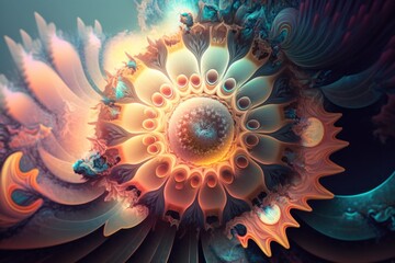 Abstract background, 3d mandala in the shape of a flower. Generative AI