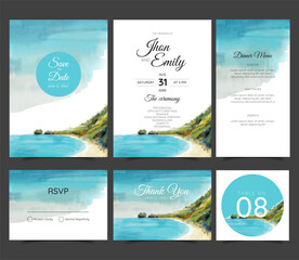 wedding invitation suite with wild nature landscape watercolor