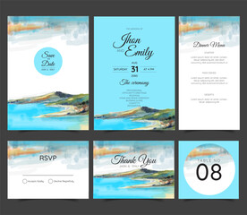 wedding invitation suite with wild nature landscape watercolor