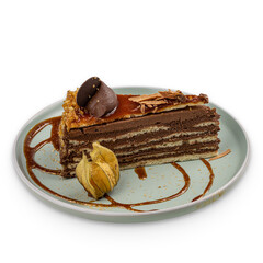Slice of traditional Hungarian Dobos cake