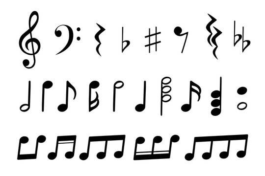 Set of musical notes, songs, melodies or melodies flat vector icon for music apps and websites	