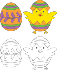 イースターの卵とヒヨコの塗り絵