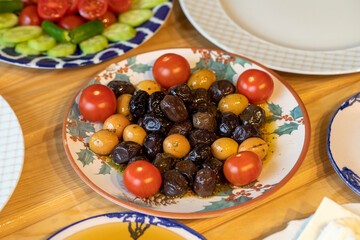 Ramadan table. The sahur table with cheese varieties, salami, pastrami, roasting, olives and tea
