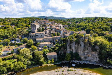 Aerial view of Balazuc, one of the most beautiful village in Ardeche, South of France