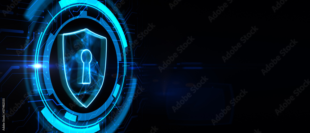 Wall mural cyber security, data and personal information privacy concept with digital blue shield icon in micro - Wall murals