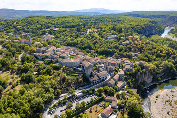 Obraz premium Aerial view of Balazuc, one of the most beautiful village in Ardeche, South of France